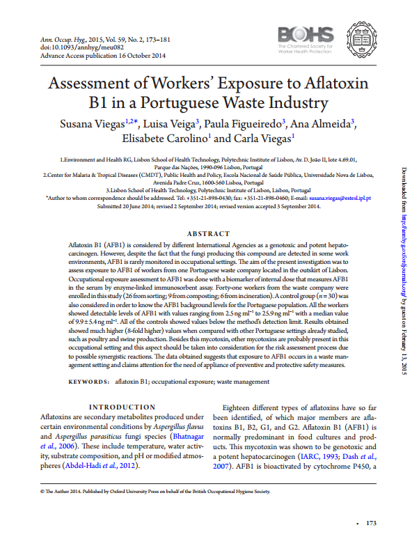 Assessment of Workers’ Exposure to Aflatoxin B1 in a Portuguese Waste Industry