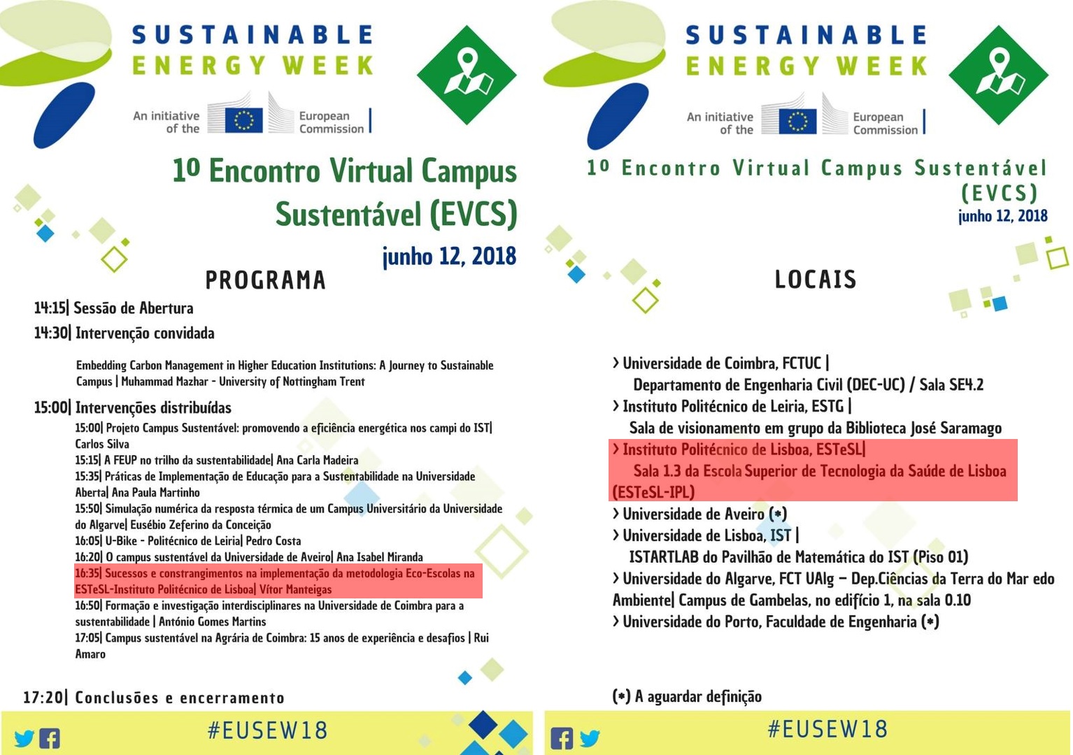 Encontro Virtual Campus Sustentável (EVCS) na ESTeSL